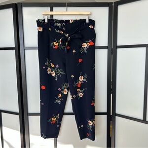 [L] Jules & Leopold Dark Blue Spring Floral Print Paper Bag Style Trouser Women
